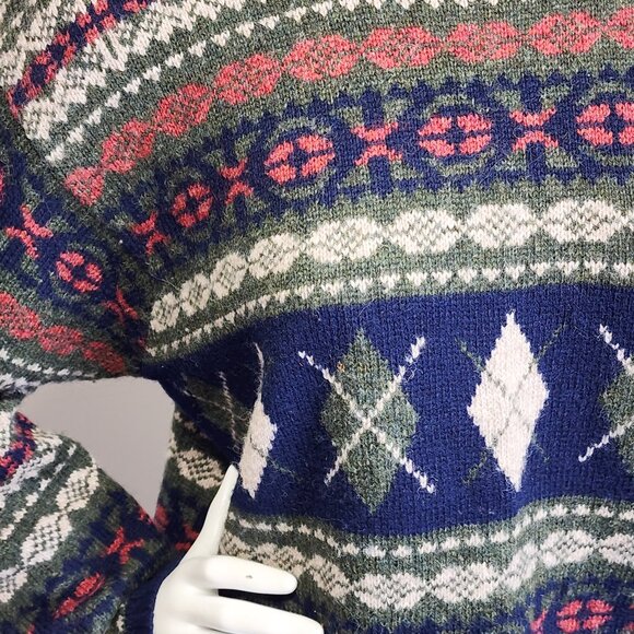 Vtg Paul Harris Womens L 100% Shetland Wool Preppy Fair Isle Boxy Sweater - Picture 6 of 7